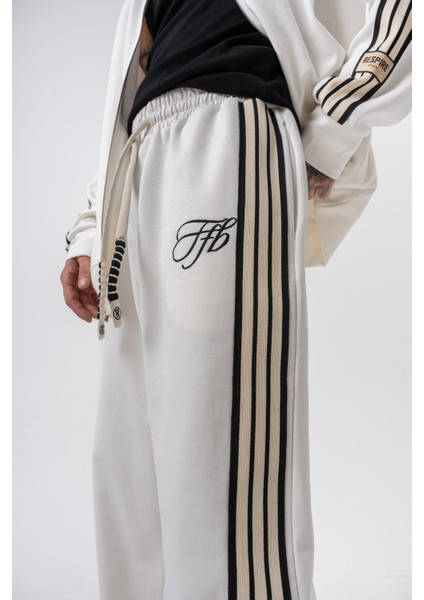 Erkek 3'lü Şerit Detaylı Kışlık Doubleface Baggy Eşofman Altı Ekru indirimleri