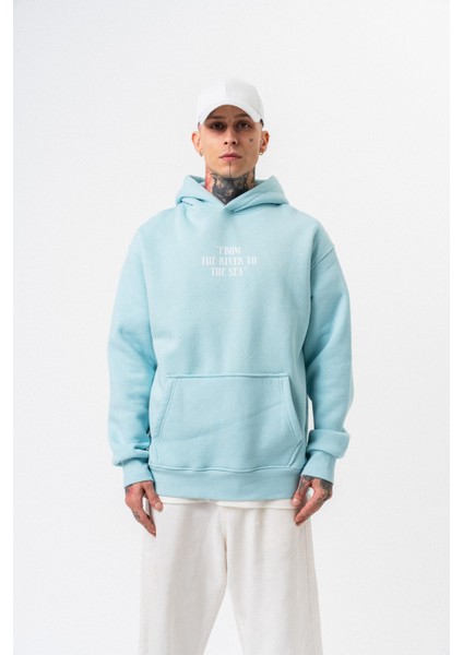 Erkek The Sea Baskılı Kapüşonlu Oversize Hoodie Bebe Mavi fiyatları