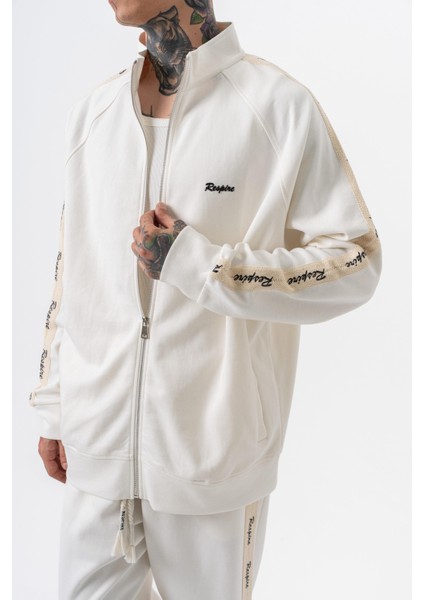 Erkek Respire Şerit Detaylı Dik Yaka Doubleface Zip Oversize Sweatshirt Ekru fırsatları
