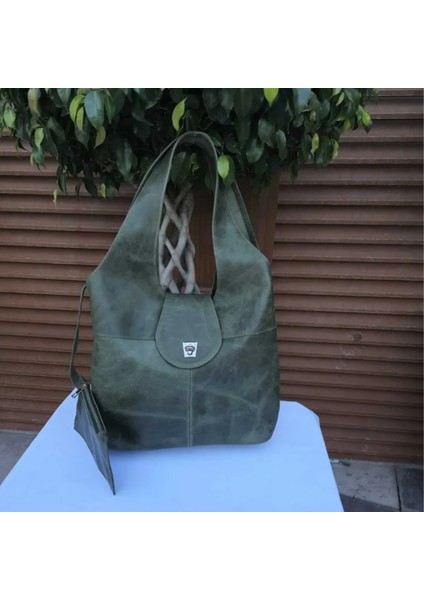 Randy Kapaklı Hakiki Deri Antik Yeşil Omuz Çantası