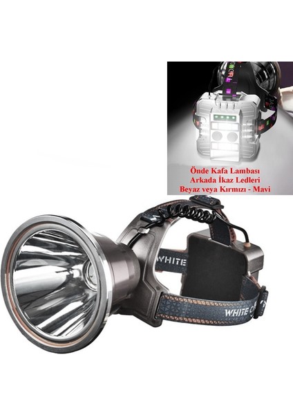 GP-392 Profesyonel 40W Şarjlı Kafa Lambası - Kafa Feneri - Güevnliğiniz Için Arkadan Ikaz Işıklı ve Ledli