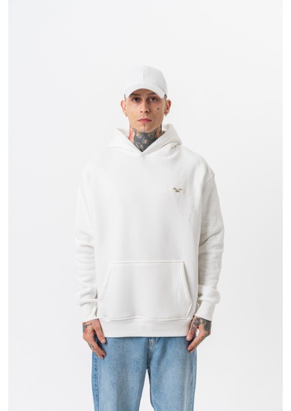 Erkek Minimalism Series Nakışlı Kapüşonlu Oversize Hoodie Ekru fiyatları