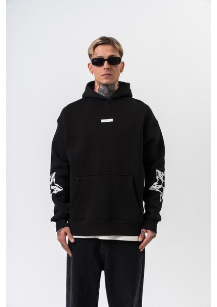 Erkek Astro Mode Baskılı Kapüşonlu Oversize Hoodie Siyah fiyatları