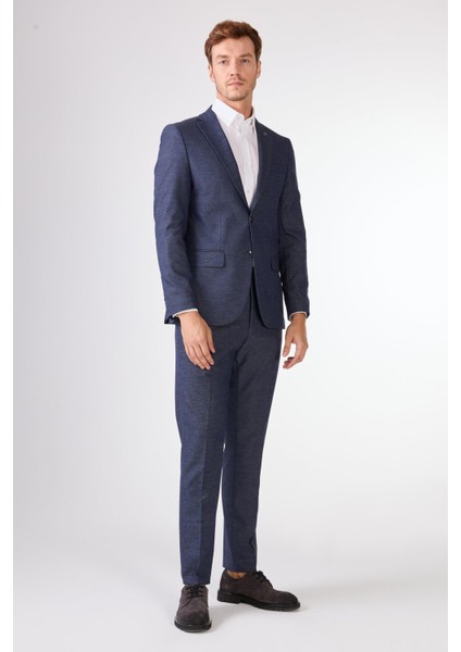 Lacivert Örgü Armürlü Slim Fit Casual Takım Elbise modelleri