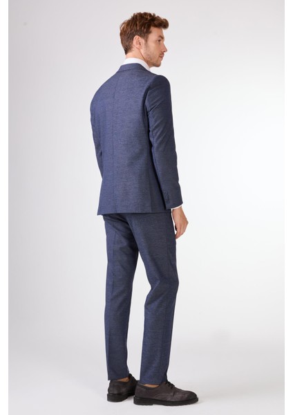 Lacivert Örgü Armürlü Slim Fit Casual Takım Elbise indirimleri