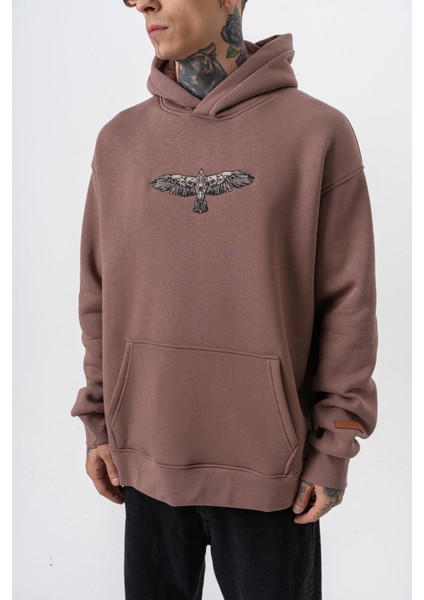Erkek Feel Baskılı Kapüşonlu Oversize Hoodie Kakao fırsatları