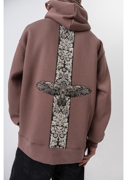 Erkek Feel Baskılı Kapüşonlu Oversize Hoodie Kakao indirimleri