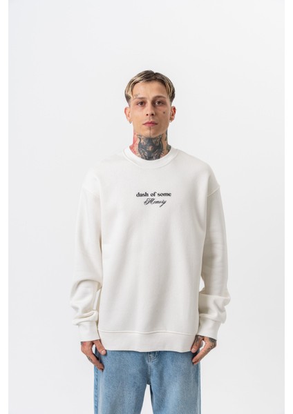 Erkek Memory Baskılı Bisiklet Yaka Oversize Sweatshirt Ekru fiyatları