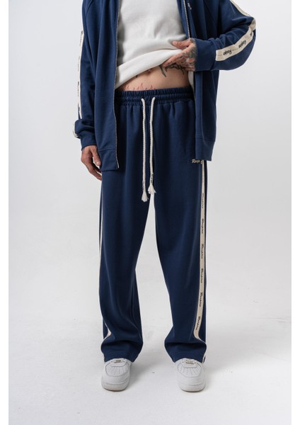 Erkek Respire Şerit Detaylı Kışlık Doubleface Baggy Eşofman Altı Lacivert fiyatları