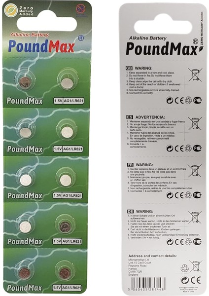 10 Adet AG1(LR621,LR60,364) 1.5V Alkalin Düğme Pil fiyatları