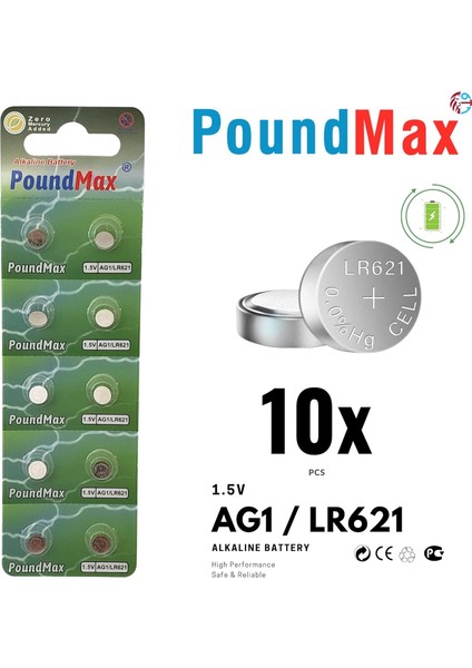 10 Adet AG1(LR621,LR60,364) 1.5V Alkalin Düğme Pil modelleri