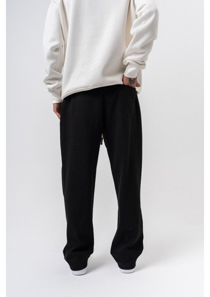 Erkek Etnik Şerit Detaylı Kışlık Doubleface Baggy Eşofman Altı Siyah fırsatları