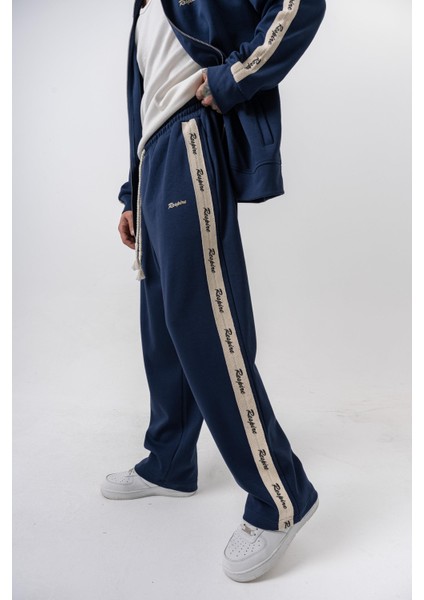 Erkek Respire Şerit Detaylı Kışlık Doubleface Baggy Eşofman Altı Lacivert fırsatları