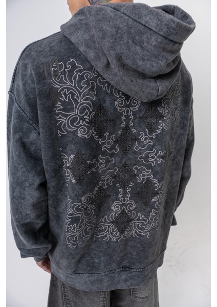 Erkek 10 Baskılı Yıkamalı Kapüşonlu Oversize Hoodie Siyah fırsatları