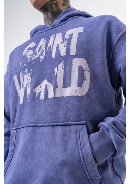 Erkek Star Baskılı Yıkamalı Kapüşonlu Oversize Hoodie Mor fırsatları