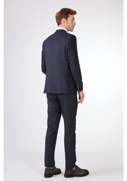 Lacivert Armürlü Slim Fit Casual Takım Elbise modelleri