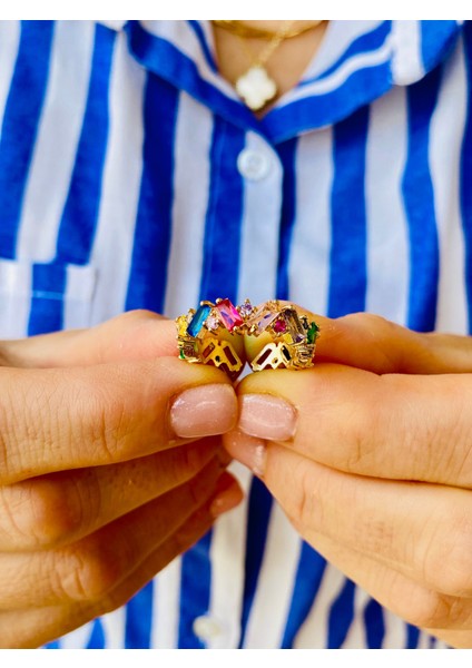 Baget Kesim Renkli Zirkon Taşlı Rainbow Ayarlanabilir Tamtur Yüzük fiyatları