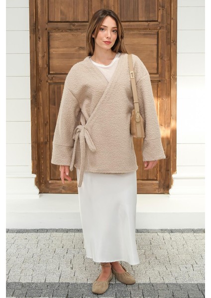 Önü Bağlamalı Buklet Kimono Ceket Taş 8265