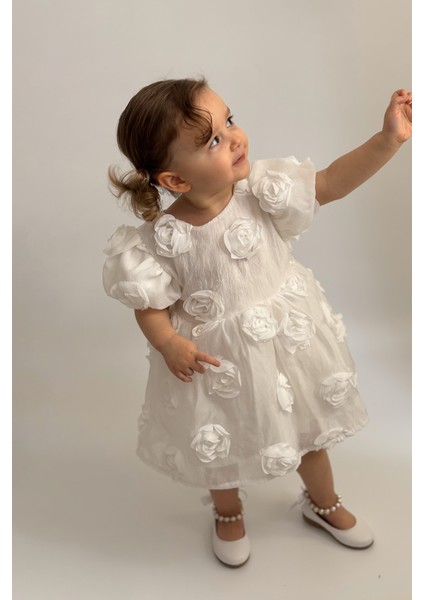 Kız Bebek Elbise Kısa Kollu Fiyonklu Güllü Doğum Günü Parti Düğün Özel Gün Abiye Kız Çocuk Elbise ALY0680 fiyatları