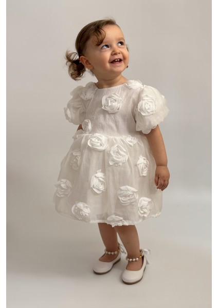 Kız Bebek Elbise Kısa Kollu Fiyonklu Güllü Doğum Günü Parti Düğün Özel Gün Abiye Kız Çocuk Elbise ALY0680 modelleri