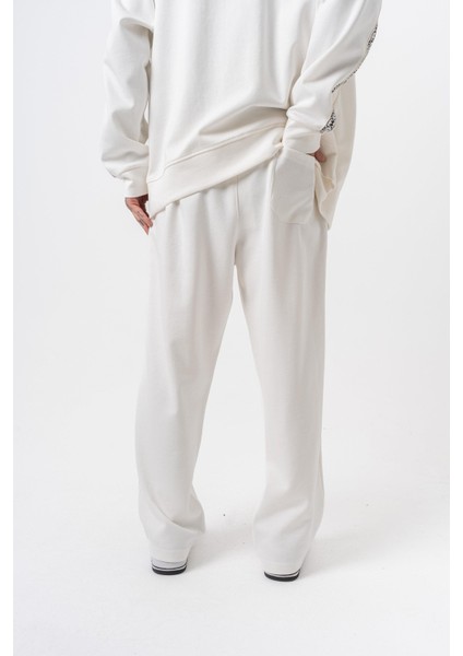 Erkek Damask Şerit Detaylı Kışlık Doubleface Baggy Eşofman Altı Ekru modelleri