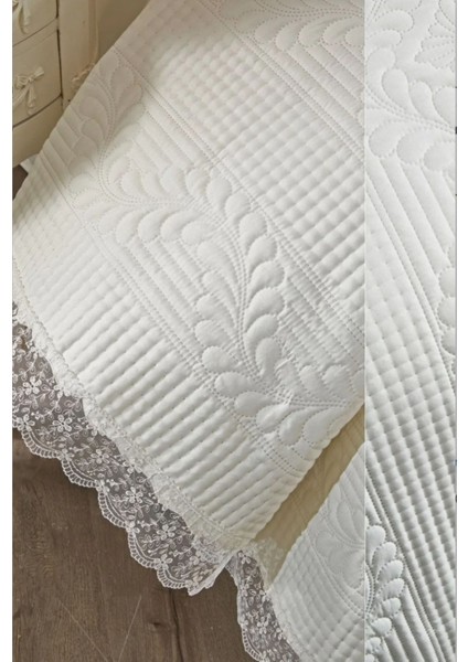 Bohem Dantelli Kapitoneli Ultrasonik Çift Kişilik Yatak Örtüsü Beyaz modelleri