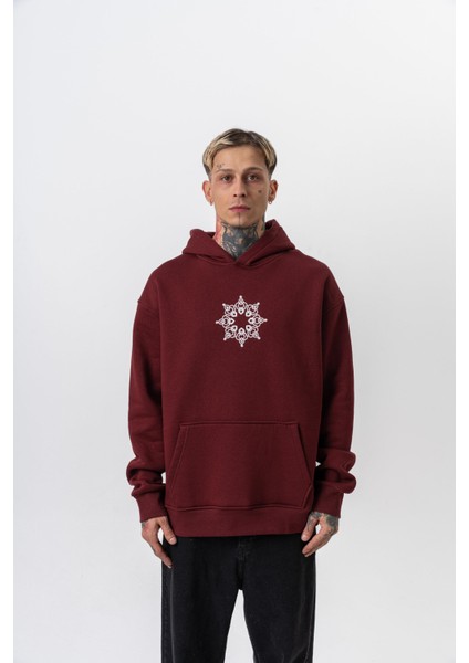 Erkek Itsbyzey Nakışlı Kapüşonlu Oversize Hoodie Bordo fiyatları