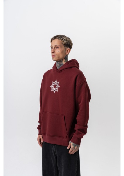 Erkek Itsbyzey Nakışlı Kapüşonlu Oversize Hoodie Bordo modelleri