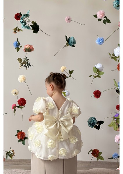 Kız Bebek Elbise Kısa Kollu Fiyonklu Güllü Doğum Günü Parti Düğün Özel Gün Abiye Kız Çocuk Elbise ALY0680 indirimleri