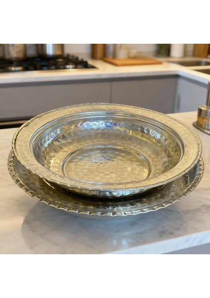 - El Işçiliği 2’li Iç Dış Kalaylı Bakır Tabak Seti – 17 cm Yemek Tabağı ve 19 cm Servis Tabağı, Osmanlı Tarzı Sunum ve Sofra Ürünleri
