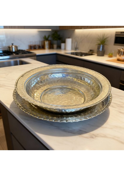 - El Işçiliği 2’li Iç Dış Kalaylı Bakır Tabak Seti – 17 cm Yemek Tabağı ve 19 cm Servis Tabağı, Osmanlı Tarzı Sunum ve Sofra Ürünleri