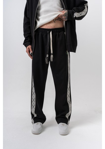 Erkek Damask Şerit Detaylı Kışlık Doubleface Baggy Eşofman Altı Siyah fiyatları