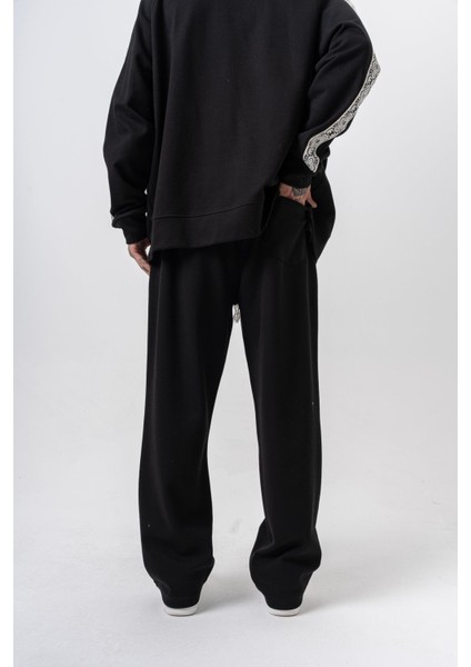 Erkek Damask Şerit Detaylı Kışlık Doubleface Baggy Eşofman Altı Siyah modelleri