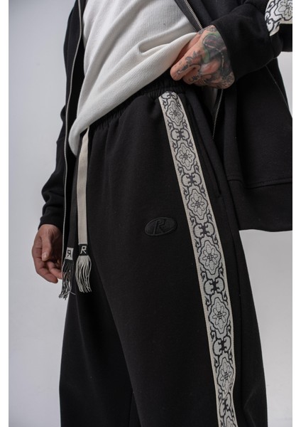 Erkek Damask Şerit Detaylı Kışlık Doubleface Baggy Eşofman Altı Siyah indirimleri