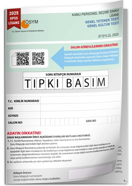 2025 Kpss Lisans Gy-Gk Ösym Tıpkı Basım Çıkmış Soru Deneme Kitapçığı (Çözümlü Türkiye Geneli Sınav) fiyatları