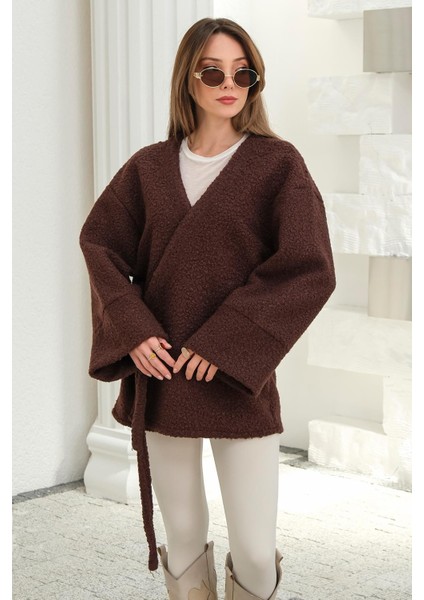 Önü Bağlamalı Buklet Kimono Ceket Kahve 8265 fiyatları