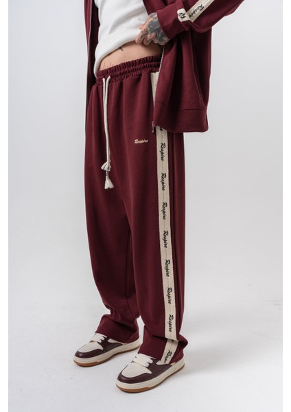 Erkek Respire Şerit Detaylı Kışlık Doubleface Baggy Eşofman Altı Bordo