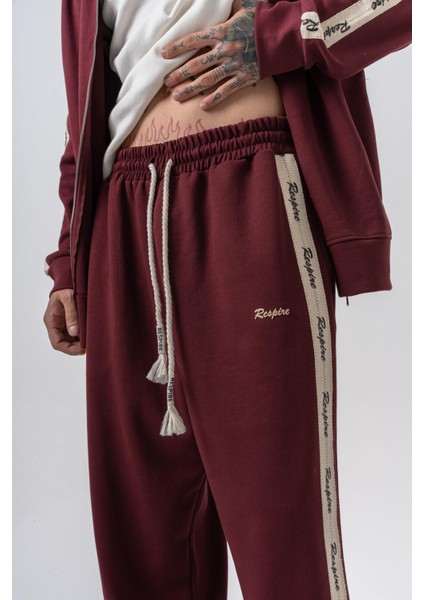 Erkek Respire Şerit Detaylı Kışlık Doubleface Baggy Eşofman Altı Bordo indirimleri
