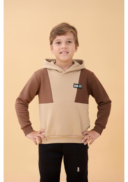 Erkek Çocuk Kapüşonlu Parçalı 3 Ip Sweatshirt Taş modelleri