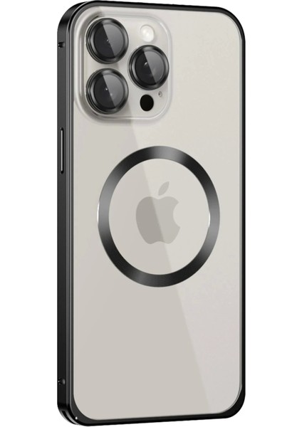 CPT90 iPhone 15 Pro Max Kılıf Metal Bumper Magneticsafe Kapak - Siyah