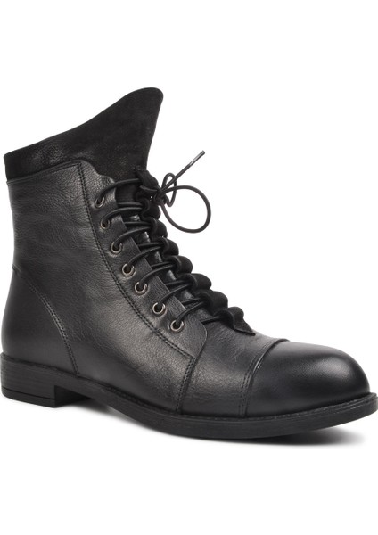 Fermuarlı Hakiki Deri Siyah Kadın Bot