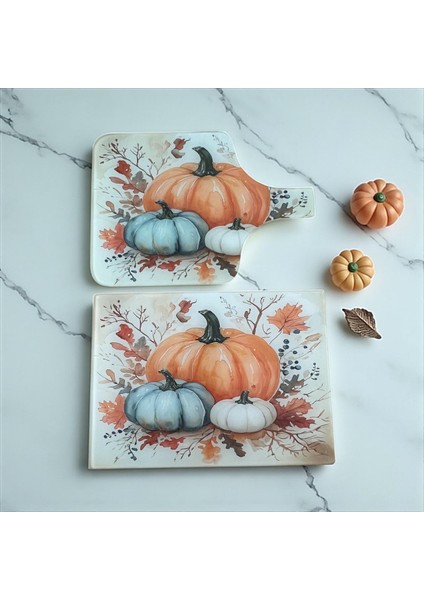 2'li Set Temperli Cam Sebze Meyve Doğrama Kesme Tahtası(Dikdörtgen ve Saplı Kesme Tahtası)