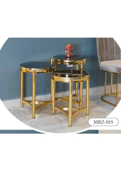 Mim Siyah Mermer - Gold Mersedes Zigon Sehpa