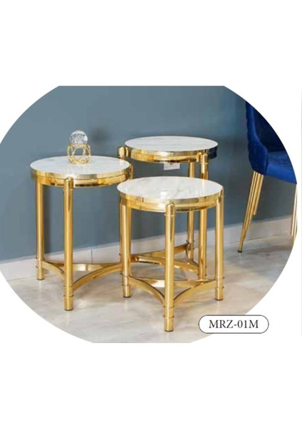 Mim Beyaz Mermer - Gold Mersedes Zigon Sehpa