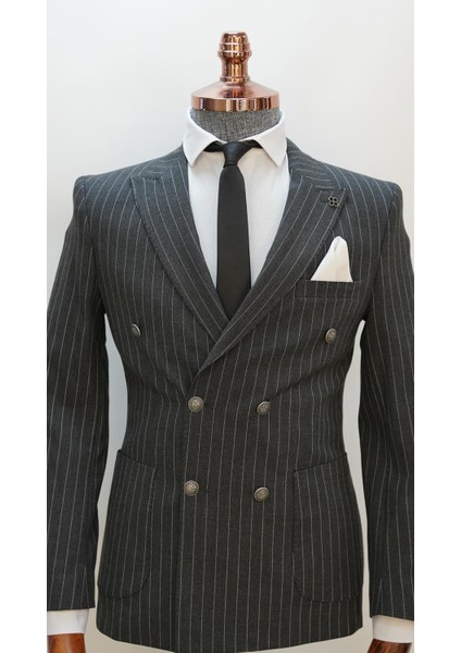 ECH.2443 Kruvaze Beyaz Çizgili Takım Elbise fiyatları