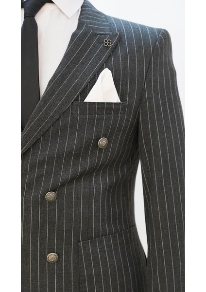 ECH.2443 Kruvaze Beyaz Çizgili Takım Elbise modelleri