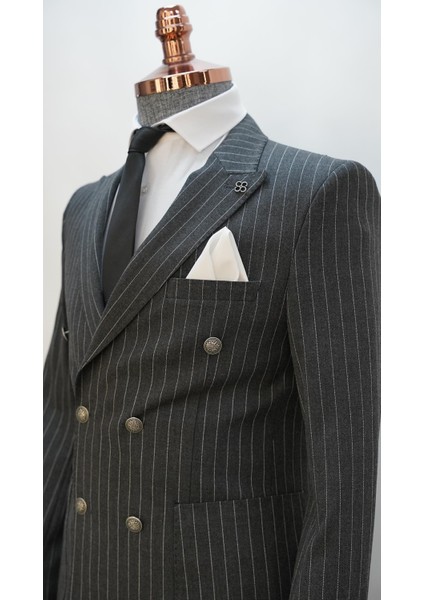 ECH.2443 Kruvaze Beyaz Çizgili Takım Elbise fırsatları