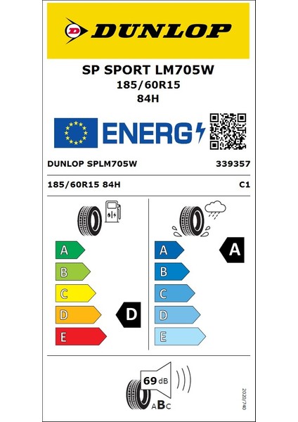 185/60 R 15 Tl 84H Sp Sport LM705 Dunlop fiyatları