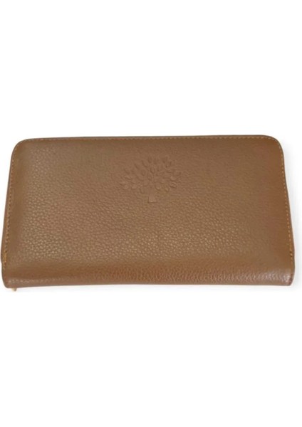 Sandy Taba Hakiki Deri Fermuarlı Cüzdan