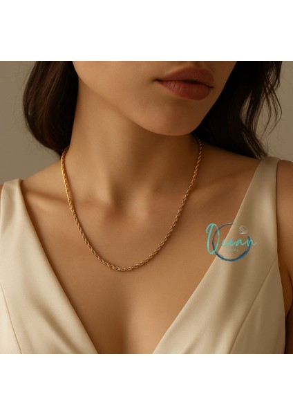 Çelik Gold Renk Burgu Model 45 cm Kadın Kolye